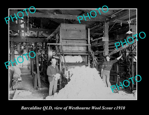 OLD LARGE HISTORIC PHOTO OF BARCALDINE QLD, WESTBOURNE WOOL SCOUR ca1910 1