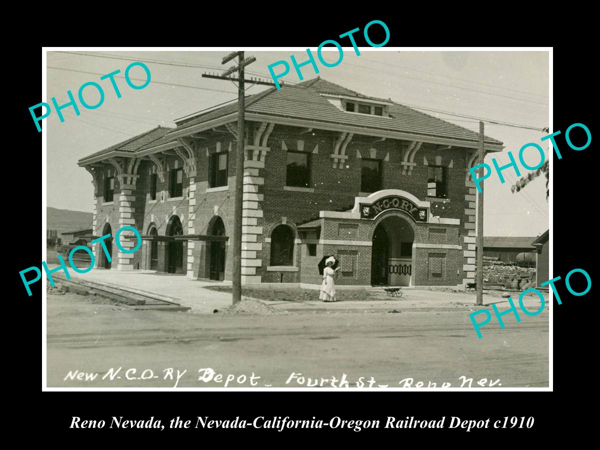 OLD LARGE HISTORIC PHOTO OF RENO NEVADA, THE NCO RAILROAD DEPOT STATION c1910