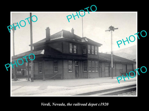 OLD LARGE HISTORIC PHOTO OF VERDI NEVADA, THE RAILROAD DEPOT STATION c1920