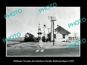 OLD LARGE HISTORIC PHOTO OF WABUSKA NEVADA, SOUTHERN PACIFIC RAILROAD DEPOT 1945