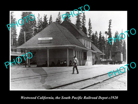 OLD LARGE HISTORIC PHOTO OF WESTWOOD CALIFORNIA, THE RAILROAD DEPOT STATION 1920