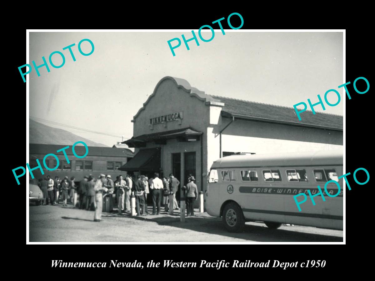 OLD LARGE HISTORIC PHOTO OF WINNEMUCCA NEVADA, THE RAILROAD DEPOT STATION 1950