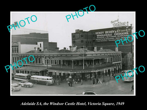 OLD LARGE HISTORIC PHOTO OF ADELAIDE SA, WINDSOR CASTLE HOTEL, VICTORIA Sq c1949