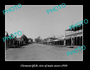 OLD LARGE HISTORIC PHOTO OF CLERMONT QLD, VIEW OF MAIN STREET ca1910