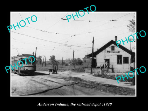 OLD LARGE HISTORIC PHOTO OF ANDERSON INDIANA, THE RAILROAD DEPOT STATION c1920