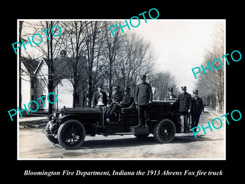 OLD LARGE HISTORIC PHOTO OF BLOOMINGTON INDIANA, THE FIRE DEPARTMENT TRUCK c1913