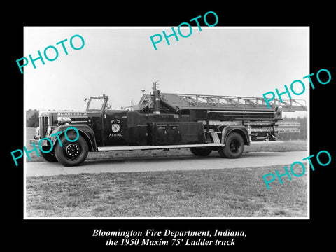 OLD LARGE HISTORIC PHOTO OF BLOOMINGTON INDIANA, THE FIRE DEPARTMENT TRUCK c1950