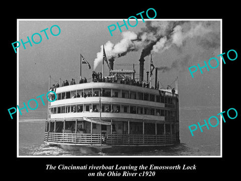 OLD LARGE HISTORIC PHOTO OF THE CINCINNATI RIVERBOAT ON THE OHIO RIVER c1920