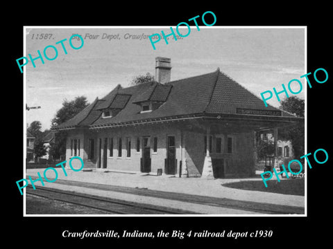 OLD LARGE HISTORIC PHOTO OF CRAWFORDSVILLE INDIANA, RAILROAD DEPOT STATION c1920