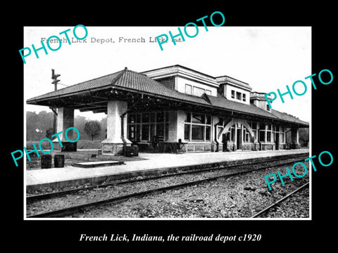 OLD LARGE HISTORIC PHOTO OF FRENCH LICK INDIANA, THE RAILROAD DEPOT STATION 1920