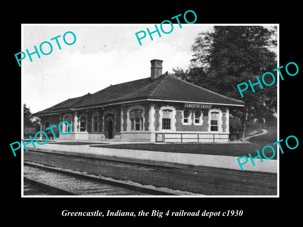 OLD LARGE HISTORIC PHOTO OF GREENCASTLE INDIANA, THE RAILROAD DEPOT STATION 1920