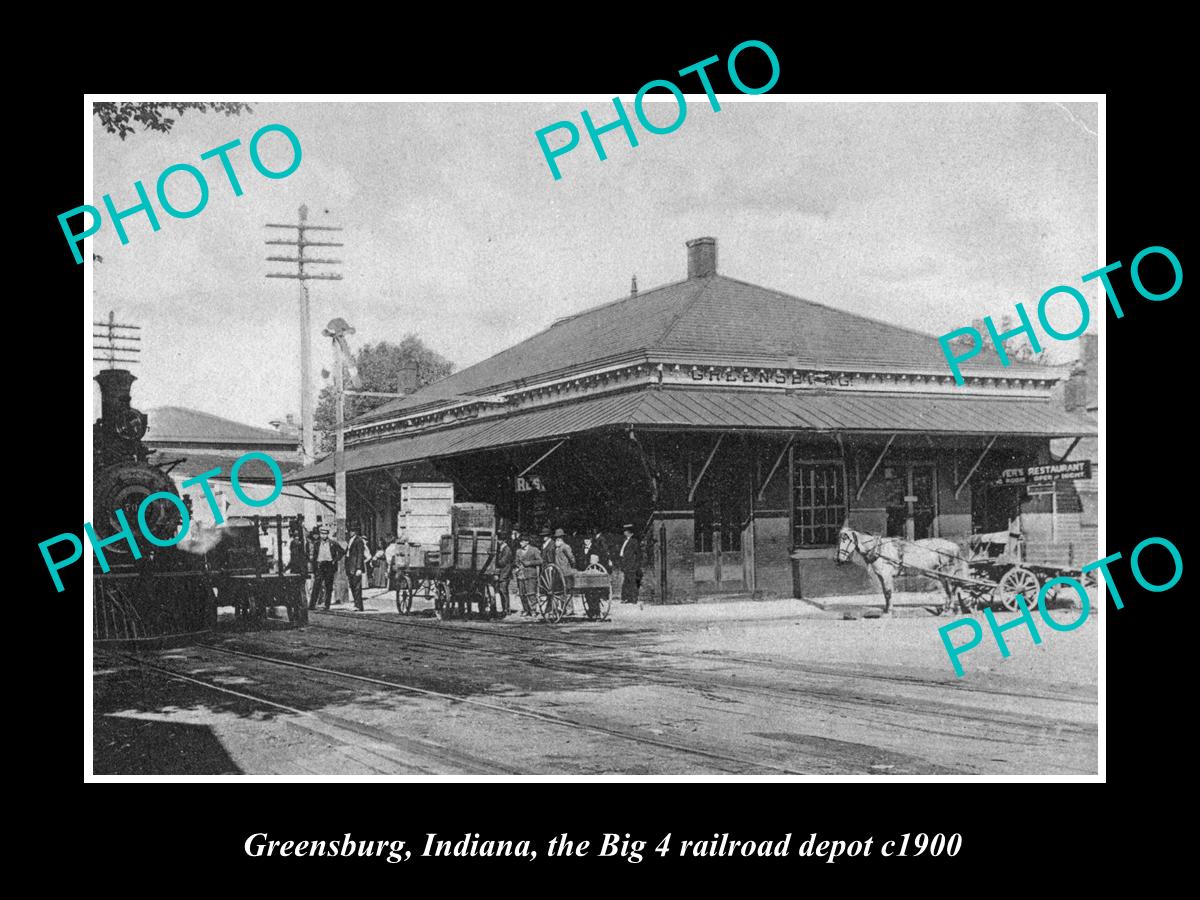 OLD LARGE HISTORIC PHOTO OF GREENSBURG INDIANA, THE RAILROAD DEPOT STATION 1900