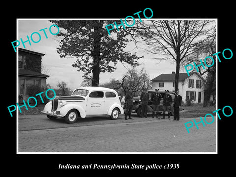 OLD LARGE HISTORIC PHOTO OF INDIANA & PENNSYLVANIA STATE POLICE PATROL CARS 1958