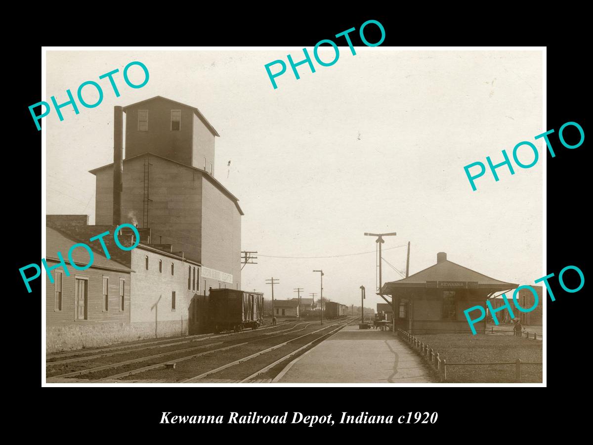 OLD LARGE HISTORIC PHOTO OF KEWANNA INDIANA, THE RAILROAD DEPOT STATION c1920