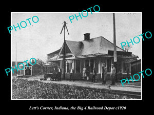 OLD LARGE HISTORIC PHOTO OF LETTS CORNER INDIANA, RAILROAD DEPOT STATION c1920