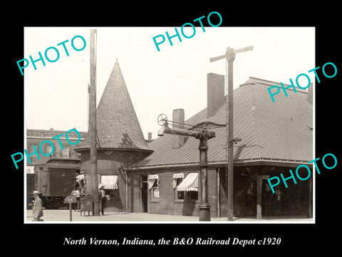 OLD LARGE HISTORIC PHOTO OF NORTH VERNON INDIANA, RAILROAD DEPOT STATION c1920