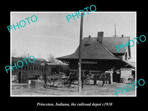 OLD LARGE HISTORIC PHOTO OF PRINCETON INDIANA, RAILROAD DEPOT STATION c1910