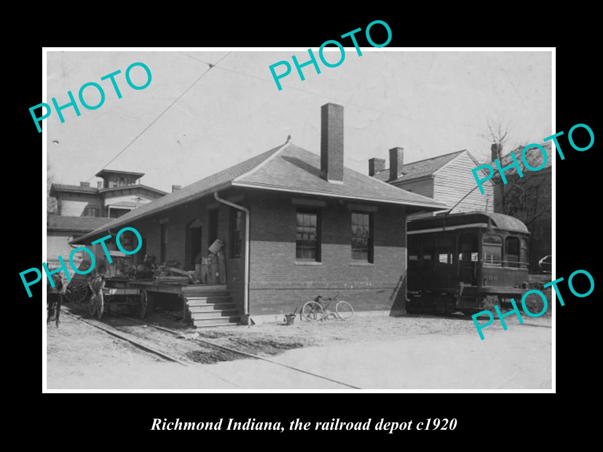 OLD LARGE HISTORIC PHOTO OF RICHMOND INDIANA, RAILROAD DEPOT STATION c1920