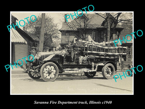 OLD LARGE HISTORIC PHOTO OF SAVANNA FIRE DEPARTMENT TRUCK, ILLINOIS c1940 1