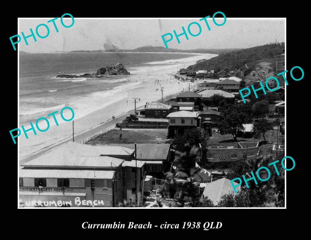 OLD LARGE HISTORIC PHOTO OF CURRUMBIN QLD, VIEW OF CURRUMBIN BEACH c1938