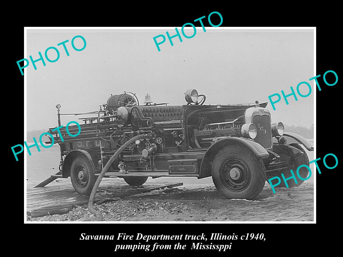 OLD LARGE HISTORIC PHOTO OF SAVANNA FIRE DEPARTMENT TRUCK, ILLINOIS c1940 2