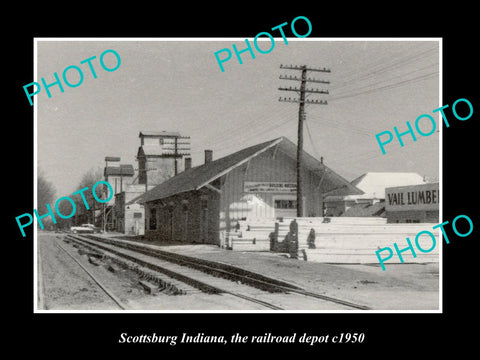 OLD LARGE HISTORIC PHOTO OF SCOTTSBURG INDIANA, RAILROAD DEPOT STATION c1950