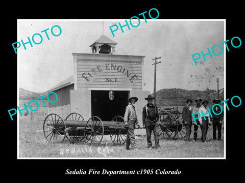 OLD LARGE HISTORIC PHOTO OF SEDALIA FIRE DEPARTMENT STATION, COLORADO c1905