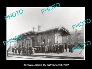 OLD LARGE HISTORIC PHOTO OF SPENCER INDIANA, RAILROAD DEPOT STATION c1900