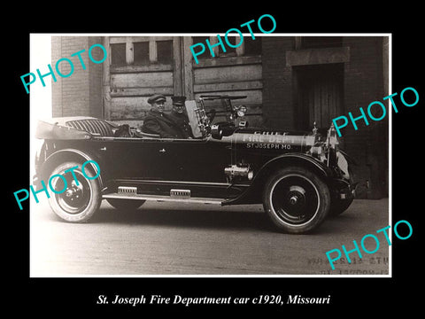 OLD LARGE HISTORIC PHOTO OF ST JOSEPH FIRE DEPARTMENT CAR, MISSOURI c1920