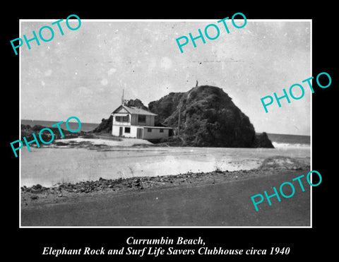 OLD LARGE HISTORIC PHOTO OF CURRUMBIN QLD, ELEPHANT ROCK & SURF HOUSE c1940