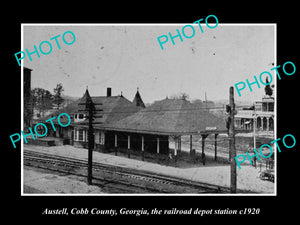 OLD LARGE HISTORIC PHOTO OF AUSTELL GEORGIA, THE RAILROAD DEPOT STATION c1920