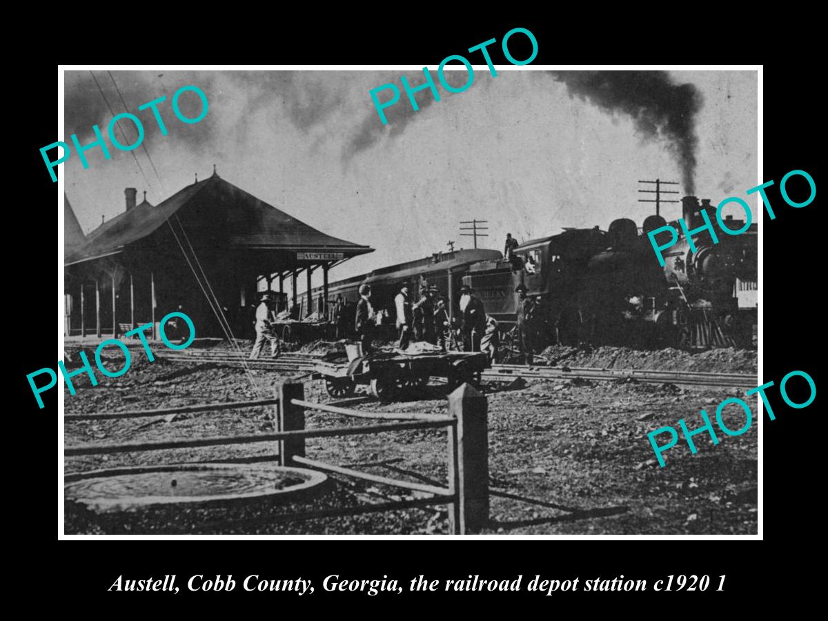 OLD LARGE HISTORIC PHOTO OF AUSTELL GEORGIA, THE RAILROAD DEPOT STATION c1920 1