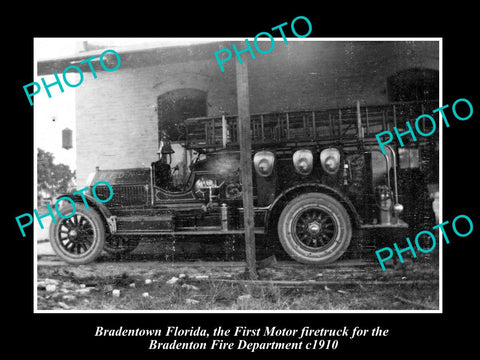 OLD LARGE HISTORIC PHOTO OF BRADENTOWN FLORIDA, THE FIRST TOWN FIRE ENGINE c1910