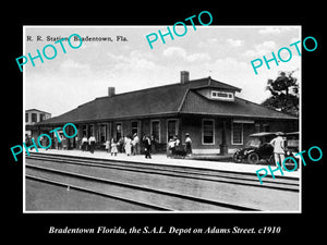 OLD LARGE HISTORIC PHOTO OF BRADENTOWN FLORIDA, THE SAL RAILROAD DEPOT c1910