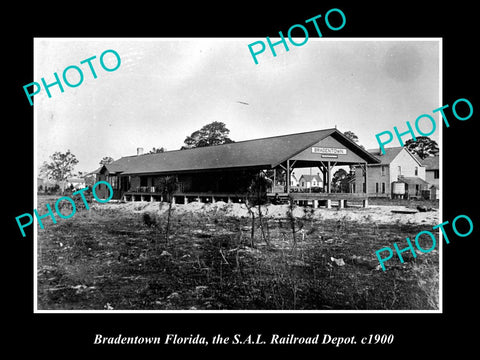 OLD LARGE HISTORIC PHOTO OF BRADENTOWN FLORIDA, THE SAL RAILROAD DEPOT c1900