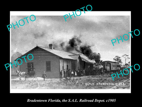 OLD LARGE HISTORIC PHOTO OF BRADENTOWN FLORIDA, THE SAL RAILROAD DEPOT c1905