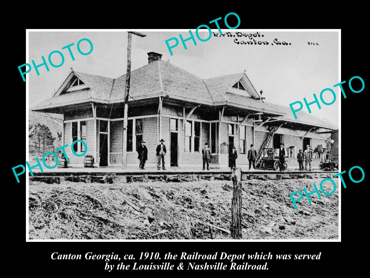 OLD LARGE HISTORIC PHOTO OF CANTON GEORGIA, THE RAILROAD DEPOT STATION c1910