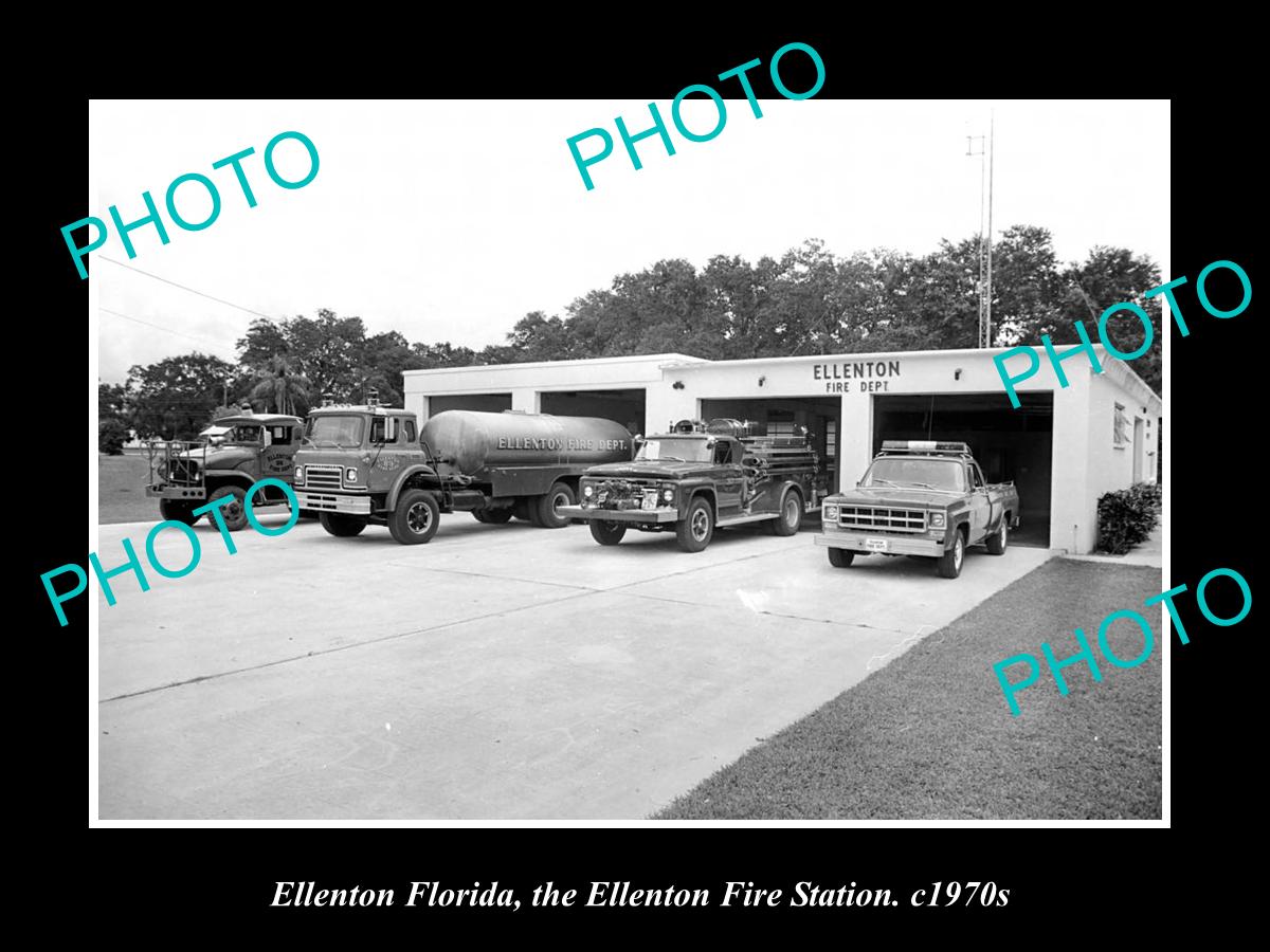 OLD LARGE HISTORIC PHOTO OF ELLENTON FLORIDA, THE FIRE DEPARTMENT STATION c1970s