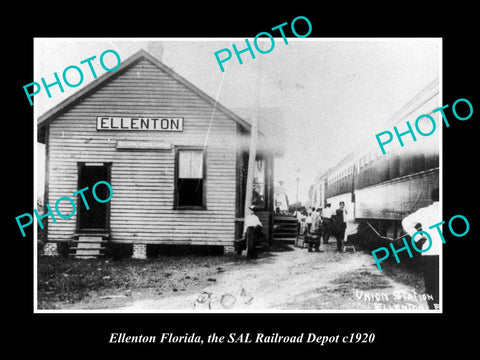 OLD LARGE HISTORIC PHOTO OF ELLENTON FLORIDA, THE RAILROAD DEPOT STATION c1920