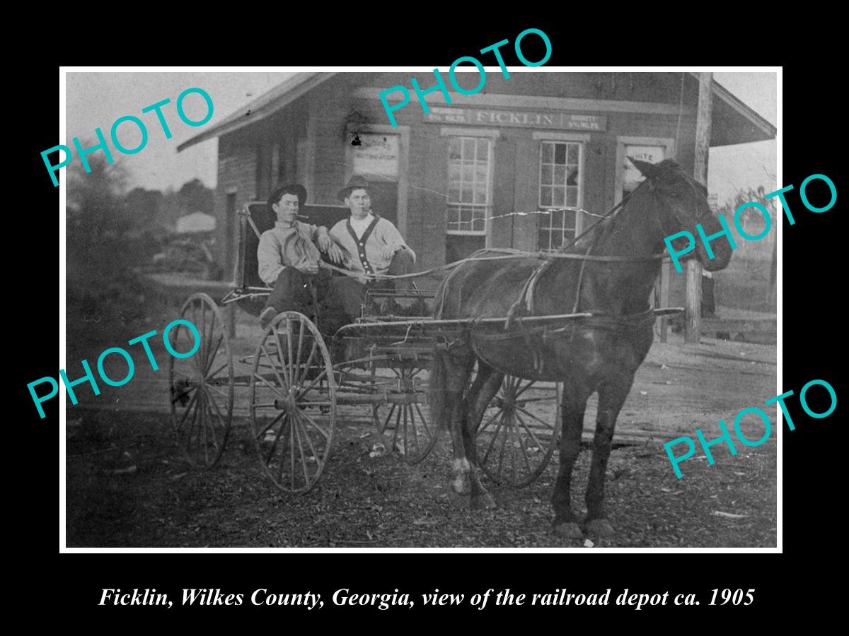 OLD LARGE HISTORIC PHOTO OF FICKLIN GEORGIA, THE RAILROAD DEPOT STATION c1905