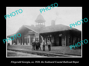 OLD LARGE HISTORIC PHOTO OF FITZGERALD GEORGIA, THE RAILROAD DEPOT STATION c1920