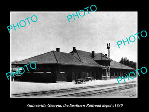 OLD LARGE HISTORIC PHOTO OF GAINESVILLE GEORGIA, THE RAILROAD DEPOT STATION 1930