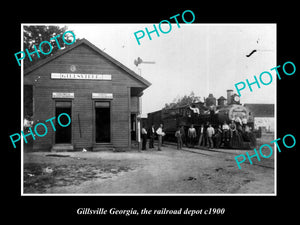 OLD LARGE HISTORIC PHOTO OF GILLSVILLE GEORGIA, THE RAILROAD DEPOT STATION c1900