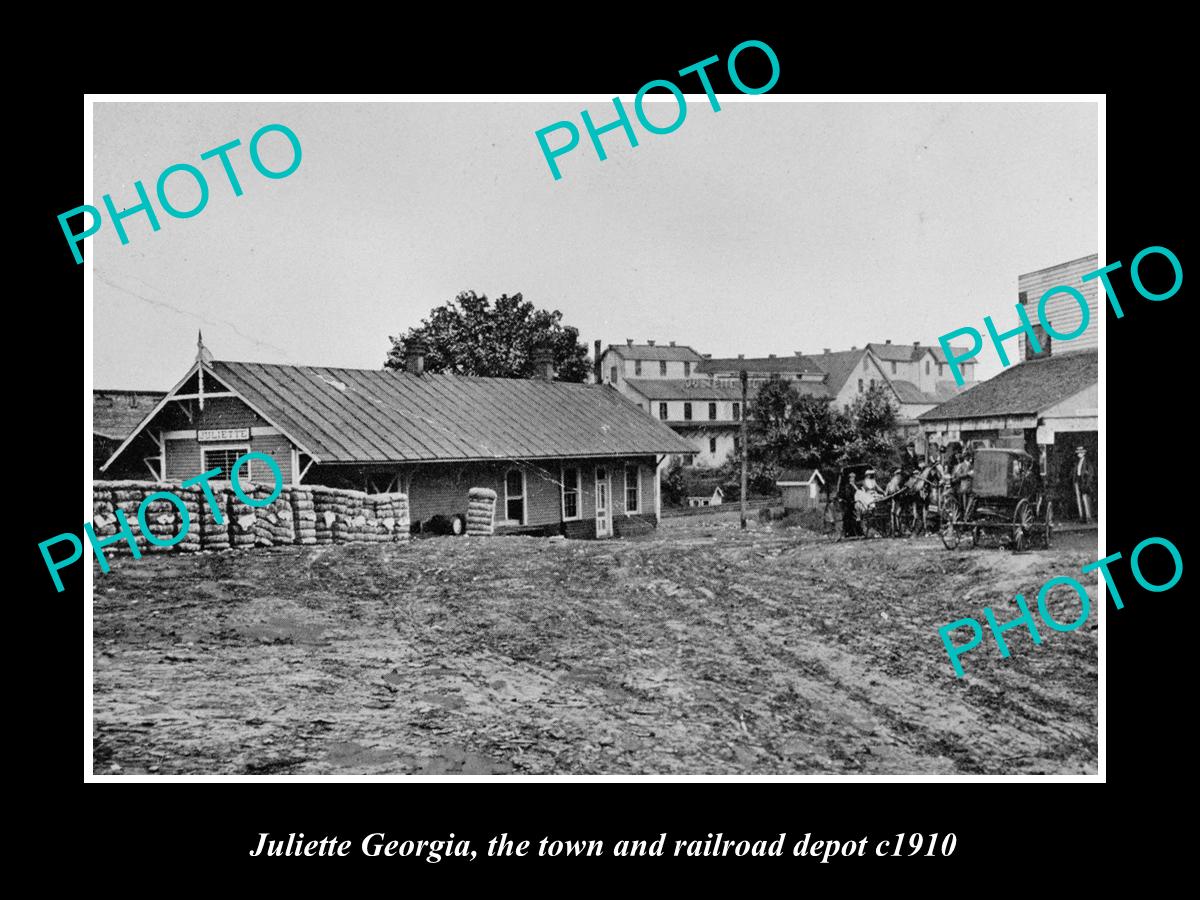 OLD LARGE HISTORIC PHOTO OF JULIETTE GEORGIA, THE RAILROAD DEPOT STATION c1910