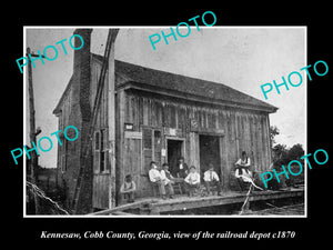 OLD LARGE HISTORIC PHOTO OF KENNESAW GEORGIA, THE RAILROAD DEPOT STATION c1870