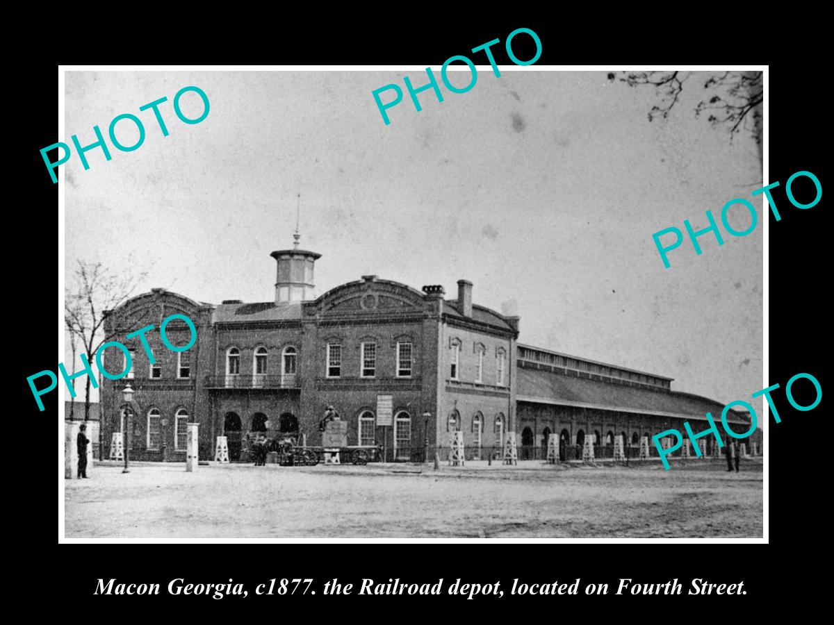 OLD LARGE HISTORIC PHOTO OF MACON GEORGIA, THE RAILROAD DEPOT STATION c1877