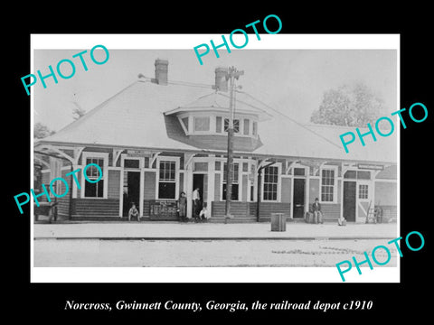 OLD LARGE HISTORIC PHOTO OF NORCROSS GEORGIA, THE RAILROAD DEPOT STATION c1910