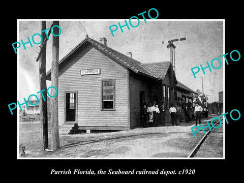 OLD LARGE HISTORIC PHOTO OF PARRISH FLORIDA, THE RAILROAD DEPOT STATION c1920