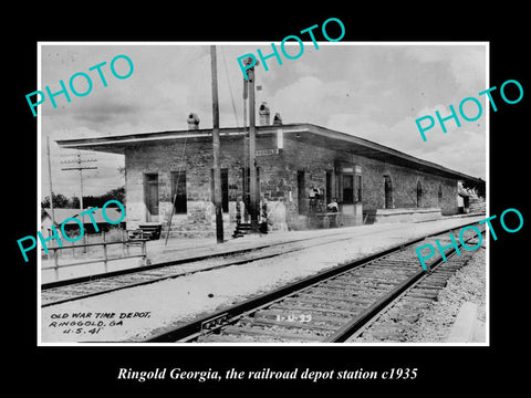 OLD LARGE HISTORIC PHOTO OF RINGOLD GEORGIA, THE RAILROAD DEPOT STATION c1935