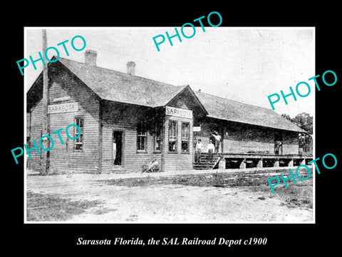 OLD LARGE HISTORIC PHOTO OF SARASOTA FLORIDA, THE RAILROAD DEPOT STATION c1900